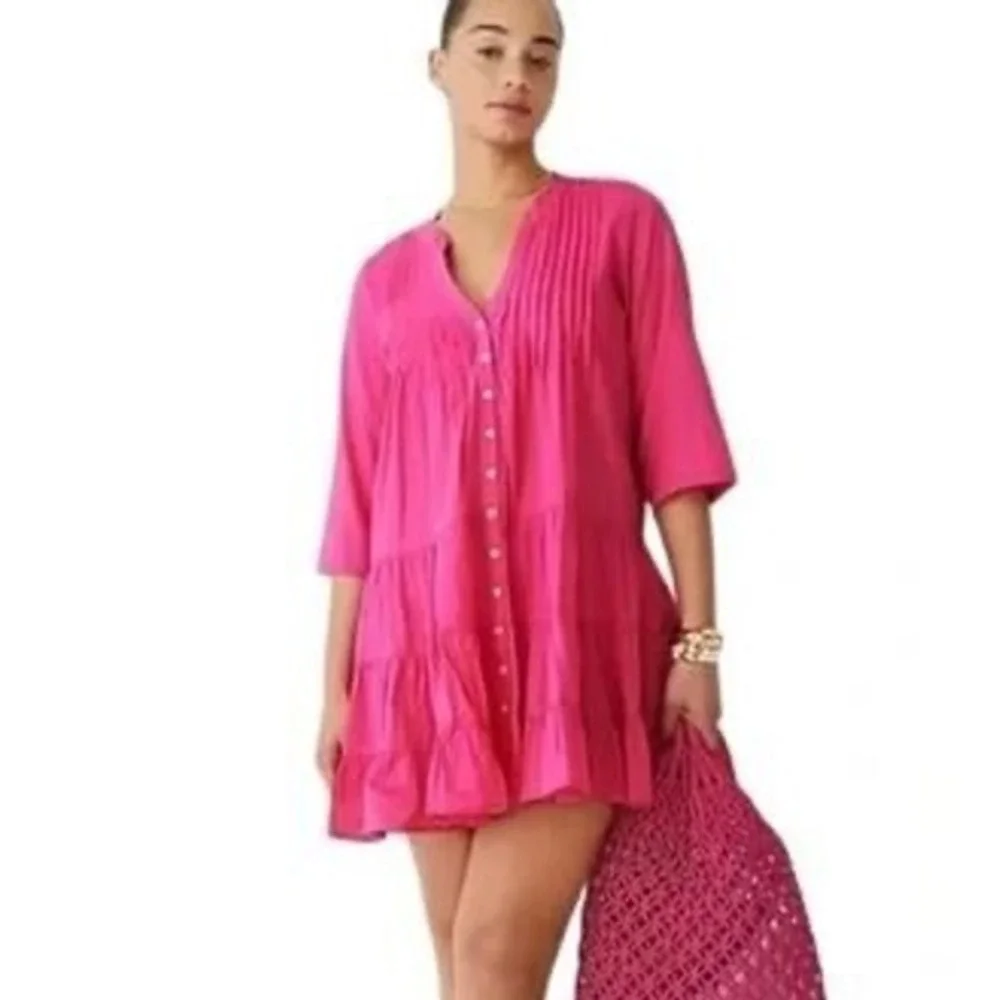 J.Crew 100% Cotton Pintuck Tiered Mini Dress Pink Size Small